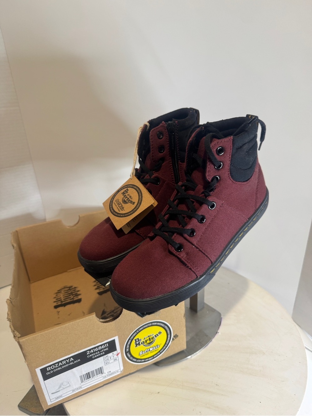 Dr. Doc Martens Womens Rozarya Burgundy Wine Canvas Ankle Boots Sneaker Sz 7 new